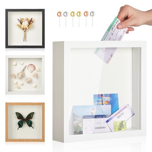Travel Adventure Archive Shadow Box Frame with Slot, 12x12in White - color: White, size: 12x12in