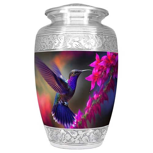 NANIURN Cremation Urns for Human Ashes, Purple Hummingbird Funeral Urn | Adult Urn for Women or Men, Purple Hummingbird with Pink Flowers, Memorial Urn for Home Display, Niche or Columbarium - color: Purple, size: Large / Adult