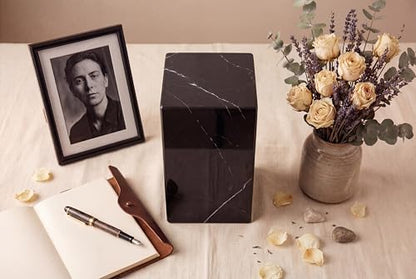 AspenStudio Genuine Marquina Marble Urn for Human Adult Cremation Ashes urn by Aspen Studio