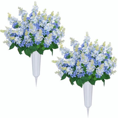 2 Sets Artificial Flowers for Cemetery with Vase 20Inch | UV Resistant Grave Decorations Long-Lasting Cemetery Flowers for Grave Headstones Graveyard Outdoor