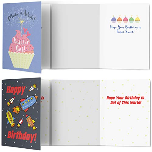 Tiny Expressions Kids Birthday Cards with Envelopes,10-Pack | Each Card Includes an Inside Message, Featuring 10 Unique Gender-Neutral Designs, Durable Cardstock