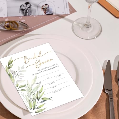 Bridal Shower Invitations, 25 Eucalyptus Invites with Envelopes for Bridal Shower Reception Engagement Party, Greenery Wedding Party Cards - A01 - style: Greenery 1