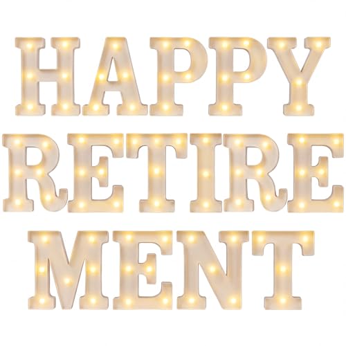 15 Pcs Happy Retirement Party Decorations Retired Marquee LED Light Letters Battery Powered Happy Retirement Light Sign for Wall Shelf Table Celebrating Retired Gifts Backdrop Party Supplies - style: Happy Retirement