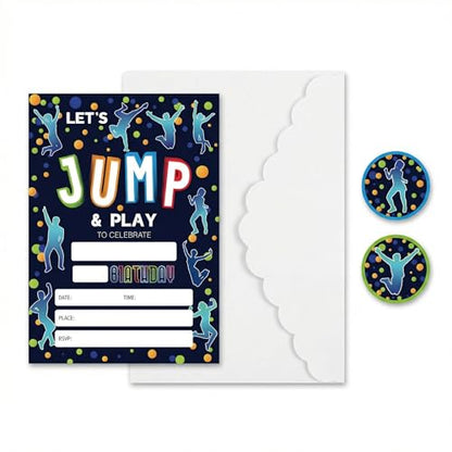 Trampoline Jump Birthday Party Invitations, Bounce House Birthday Invitations For Boys Girls Birthday Invites, Theme Birthday Party Decorations, 20 Invitations with 20 Envelopes