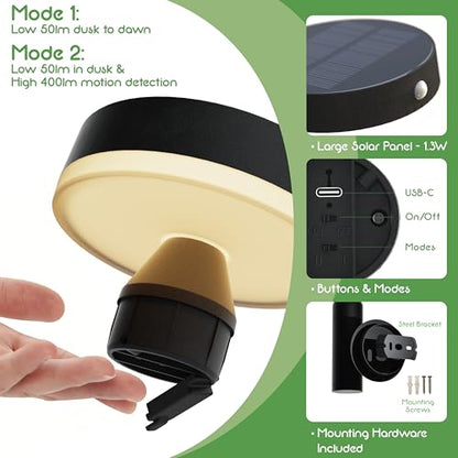Solar Wall Lights, Motion Sensor, 2 Modes, 55h Runtime, 2pk - size: 2 Pack - Wall