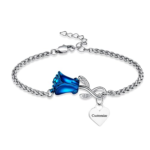 Rose Flower Ashes Bracelet for Women Cremation Memorial Jewelry - color: Customize