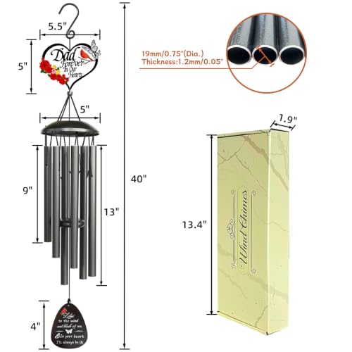 40" Memorial Wind Chimes for Loss of Father,Memorial Gifts for Loss of Dad,Sympathy Gifts for Loss of Dad Father,Funeral Bereavement Condolence Remembrance Gifts ,Large Cardinal Wind Chime Outside