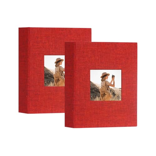 Artmag Mini Photo Album 4x6 50 Pockets 2 Pack, Linen Cover with Front Window Album Each Holds 52 Vertical Photos for Family Wedding Baby Children (Red) - color: Red, size: 50 Pockets/2PKS