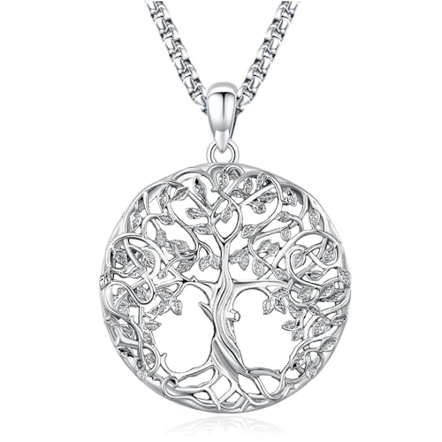 Eusense Tree of Life Necklace for Women Men Sterling Silver 925 Tree Urn Locket Cremation Jewelry Family Tree Pendant Gifts for Her Him Mom Dad Grandma Daughter - style: B-A-Tree of Life Necklace