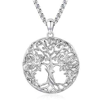 Eusense Tree of Life Necklace for Women Men Sterling Silver 925 Tree Urn Locket Cremation Jewelry Family Tree Pendant Gifts for Her Him Mom Dad Grandma Daughter - style: B-A-Tree of Life Necklace