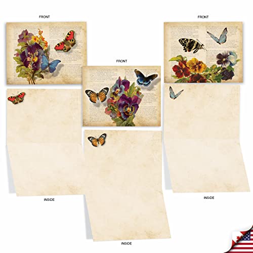 The Best Card Company - 10 Boxed Note Cards with Flowers - Blank Assorted Floral Notecards Bulk (4 x 5.12 Inch) - Fluttering Words M6477OCB - style: Fluttering Words