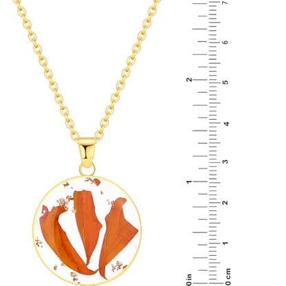 AUNTESIGN Forget-Me-Not and Queen Anne's Lace Pressed Wildflower Necklace | Birth Month Flowers Necklace | Gold/Silver Pressed Flower Jewelry | Mother's Day | Gift For Her - color: Marigold Necklace