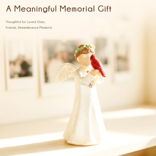 Angel Holding Cardinal Resin Figurine Gift for Women, Memorial Sympathy Gift for Loss of Loved One, Home Shelf and Tabletop Decor, Gift Box Included - style: Angel Holding Cardinal