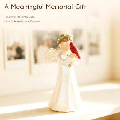 Angel Holding Cardinal Resin Figurine Gift for Women, Memorial Sympathy Gift for Loss of Loved One, Home Shelf and Tabletop Decor, Gift Box Included - style: Angel Holding Cardinal