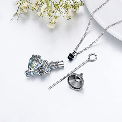 PELOVNY Urn Necklace for Ashes 925 Sterling Silver Butterfly Dragonfly Bee Phoenix Hummingbird Urn Necklaces Animal Crystal Cremation Jewelry for Ashes Cat Dog Pet Memorial Gifts - color: 03-Butterfly Urn A