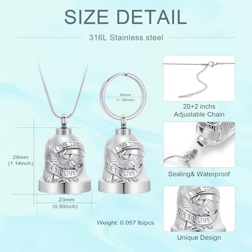 Eagle Love Cremation Keychain Bell Urn Necklaces for Ashes Keepsake Ash Pendant Memorial Urn Keychain Jewelry - color: Silver-2pcs