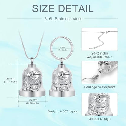 Eagle Love Cremation Keychain Bell Urn Necklaces for Ashes Keepsake Ash Pendant Memorial Urn Keychain Jewelry - color: Silver-2pcs