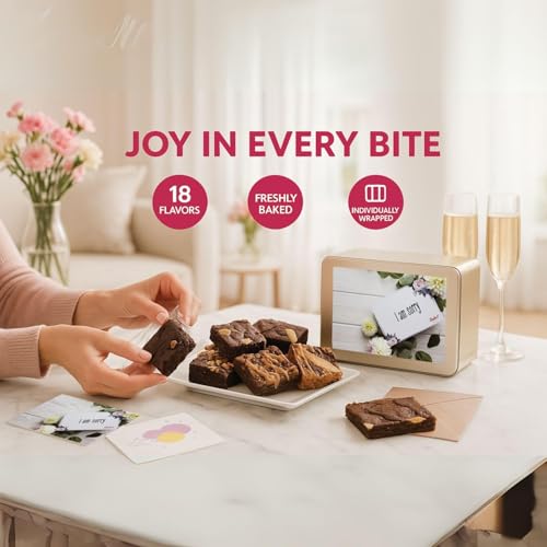I'm Sorry For Your Loss Gifts I'm Sorry Gift Basket - 18 Individually Wrapped Brownies Freshly Baked in a Variety of Flavors - Dulcet's Signature Flavored Fudge Brownies - Gift Box Comes with Apology Gift Card - style: I am sorry