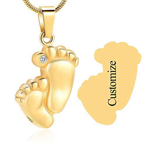Imrsanl Footprint Cremation Urn Pendant Necklace for Ashes Stainless Steel Mini Urns Jewelry to Holder Ashes Baby Foot Memorial Keepsake - color: Customize