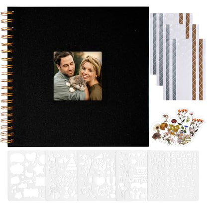 Vienrose 8x8 Inch Scrapbook DIY Small Hardcover Kraft White Pages Scrapbook Photo Album Linen Cover Scrap Book Photo Albums Scrapbooking Supplies Kit for Couple Family Wedding Travel Black - color: Black, size: 8 Inch 20 Sheets