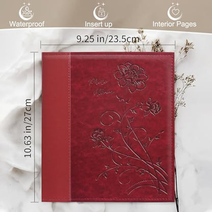Photo Album 8x10 2 Packs Clear Pages Pockets Leathe Cover Slip Slide in Photo Album Each Holds 50 Vertical 8x10 Photos Picture Book for Wedding Family (Red) - color: Red, size: 50 Pockets/2PK