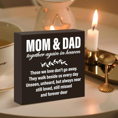 Memorial Sympathy Gifts for Loss of Parents Gifts for Loss of Loved One Mom Dad Father Mother Remembrance Bereavement Condolence Gifts Wooden Sign, Mom & Dad Together Again in Heaven (black) - color: Black-C