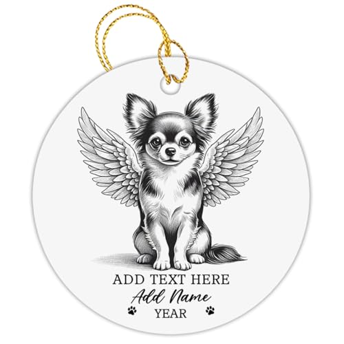 Personalized Chihuahua Dog Ornament Christmas 2026, Chihuahua Angel Wings Memorial Ornament, Custom Pencil Drawing Dog Xmas Ornaments, Loss of Chihuahua Sympathy Gifts for Dog Mom Dad, Pet Owners - color: Chihuahua Memorial Ornament