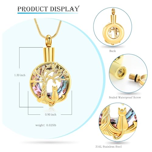 zeqingjw Cat Cremation Jewelry Urn Necklace for Ashes for Pet,Funeral Ashes Keepsake Urn Necklace Pendant Memorial Jewellery - color: Gold-Purple