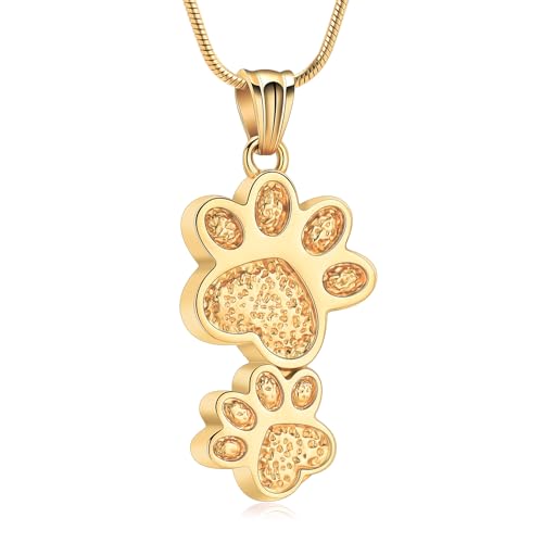 Paw Print Cremation Jewelry for Ashes for Pet Infinity Cross Urn Necklace for Ashes Stainless Steel Ashes Pendant Keepsake Memorial Jewelry for Dog Cat Ashes - color: Paw Gold