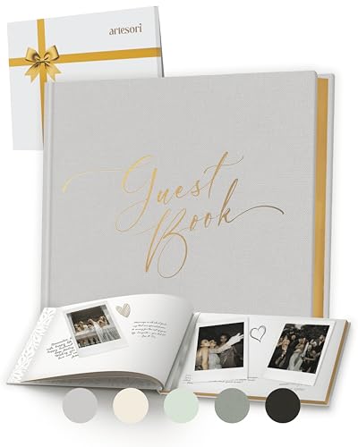 Wedding Guest Book for Reception — Gold-Foiled Guestbook to Sign in, Elegant Baby Shower Guest Book for Party & Birthday — Photo & Polaroid Guest Book for Wedding & Bridal Shower (Grey) - color: Gray, size: No Date