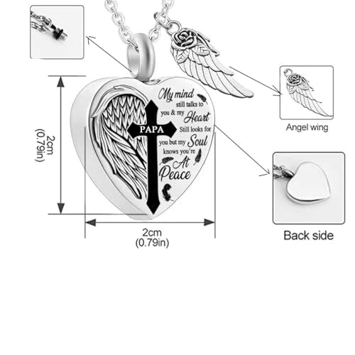 Heart Urn Necklaces for Ashes Cross Angel Wings Cremation Jewelry Keepsake Memorial Pendant for Men Women - style: Papa