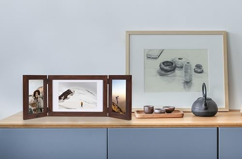 Brown 3 Picture Frame Collage 4x6 5x7,Holds 3 Standard Photographs, Freestanding,Glass Front Stand Vertical on Desktop - color: Brown, size: 4x6-5x7