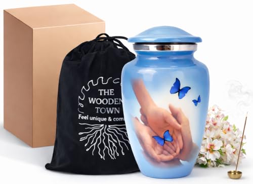 Urns Human Ashes Adult Male/Female,Creamation Urn for Human Ashes Adult Man/Women,200+ Cubic inch Capacity,Decorative Burial Urn, Funeral Cremation Urns_ Butterfly 10x6 Sky Blue Multi - color: Sky Blue Multi, size: Butterfly 10x6