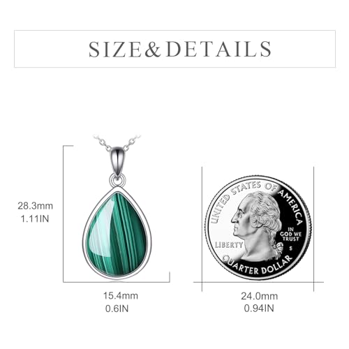 CRMAD Larimar/Opal/Lapis Lazuli/Tourmaline/Malachite/Labradorite/Turquoise/Onyx/Rose Quartz/Amber/Peridot Necklace for Women 925 Sterling Silver Teardrop Pendant Jewelry Gifts - color: malachite