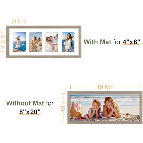 Vittanly 8x20 Collage Picture Frame, Displays 4Pcs 4x6 Photos, Light Taupe - color: Light Taupe, size: 8x20