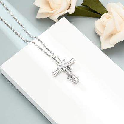 shajwo Butterfly Cross Urn Necklaces for Ashes for Women Men - color: Silver-White