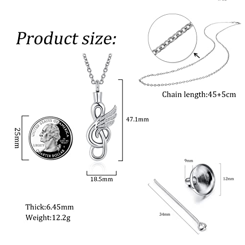 Music Note Cremation Urn Necklace for Ashes Rhinestones Musical Symbol Keepsake Memorial Pendant Jewelry