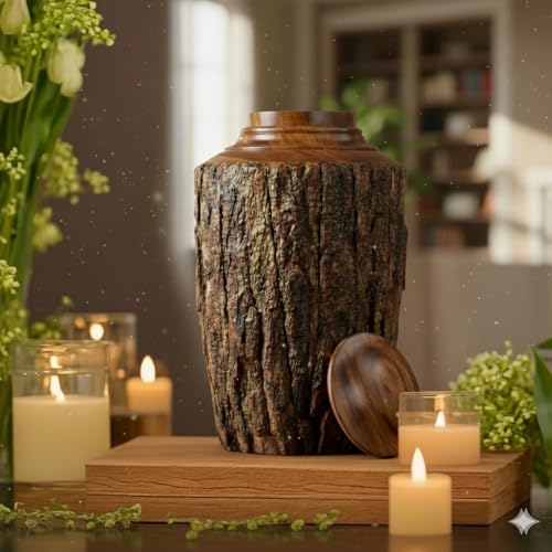 Medium Cremation Urn for Adult Ashes – 200 cu in – Rustic Rosewood Bark Wooden Memorial Urn – Handcrafted Funeral Jar for Human Ashes(Large) - size: large(200cu/in)