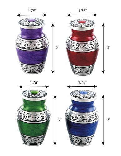 Metallic Small Urns with Engraving Design- Cremation Urn for Men & Women - Set of 4 Mini Urns - Keepsake Urn for Human Ashes- (Design- 4)
