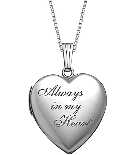 PicturesOnGold.com Personalized Always in My Heart Silver Or Gold Heart Locket Pendant Necklace Jewelry Gifts for Men & Women - 3/4 Inch X 3/4 Inch - Includes 18 inch Cable Chain - style: Stainless Steel - Locket + Photo