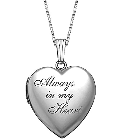 PicturesOnGold.com Personalized Always in My Heart Silver Or Gold Heart Locket Pendant Necklace Jewelry Gifts for Men & Women - 3/4 Inch X 3/4 Inch - Includes 18 inch Cable Chain - style: Stainless Steel - Locket + Photo