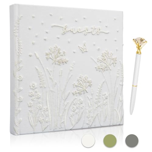 Embroidered Wedding Guest Book—The Perfect Polaroid Guest Book for Wedding Receptions， Birthdays, Baby Showers, and Special Events with 3 Photo Corner Stickers+ 3 DIY pens+1 Diamond Pen(Cream) - color: Cream