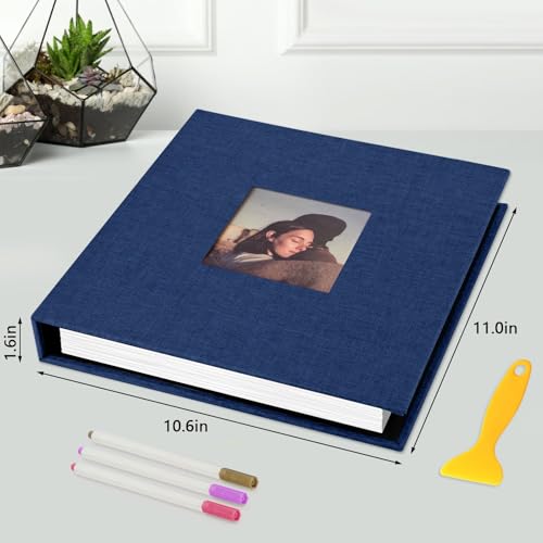 Zesthouse Photo Album Self Adhesive with Picture Display Window, 3-Ring Scrapbook Albums 60 Pages Holds 8x10 5x7 4x6 Photos, DIY Photo Book Ideal Gift for Family Wedding Baby - color: Dark Blue, size: 11"x10.6"/White 60 Pages