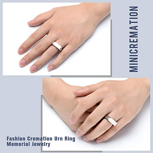 Minicremation Cremation Jewelry for Ashes Geometry Simple Style Memorial Urn Ring Ashes Holder with Fill Kit Keepsake Cremation Ring for Men - color: Silver