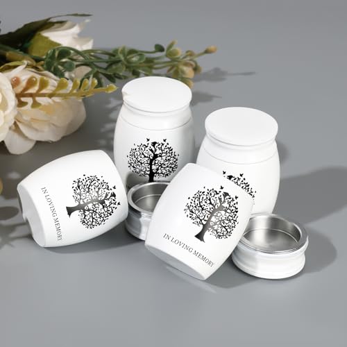 Mini Urns for Ashes Keepsake Set of 4, Small Cremation Urns for Human/Pet Ashes, Memorial Sharing Urns for Family & Loved Ones - White