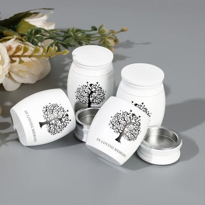 Mini Urns for Ashes Keepsake Set of 4, Small Cremation Urns for Human/Pet Ashes, Memorial Sharing Urns for Family & Loved Ones - White