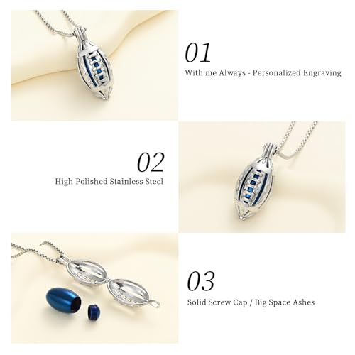 Oinsi American Football Cremation Locket Necklace For Ashes Of Loved Ones Stainless Steel Memorial Urn Jewelry Women Men Keepsake Fashion Necklace - color: Silver-Blue
