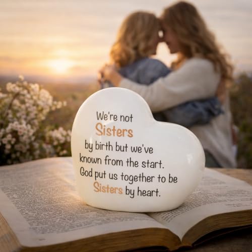 ADAVAS.Y&G Sisters by Heart Ceramic LED Heart Light – Inspirational Christian Gift, Scripture Friendship Love Night Light Décor - color: Sister