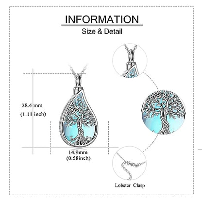 URONE Urn Necklaces for Ashes 925 Sterling Silver Abalone Shell Tree of Life Cremation Jewelry for Ashes Memory Jewelry for Women Men - style: moonstone tree