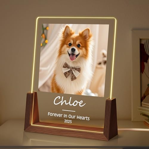Personalized Dog Memorial Gifts, Custom Acrylic Light Up Picture Frame | Custom Pet Loss Gifts Cat Pet Memorial Gifts with Pictures for Pet Lover, Loss of Dog Sympathy Gifts - color: style-7